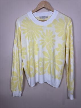 Loft Womens Sweater Lightweight Floral Preppy Yellow Coastal L Career Office